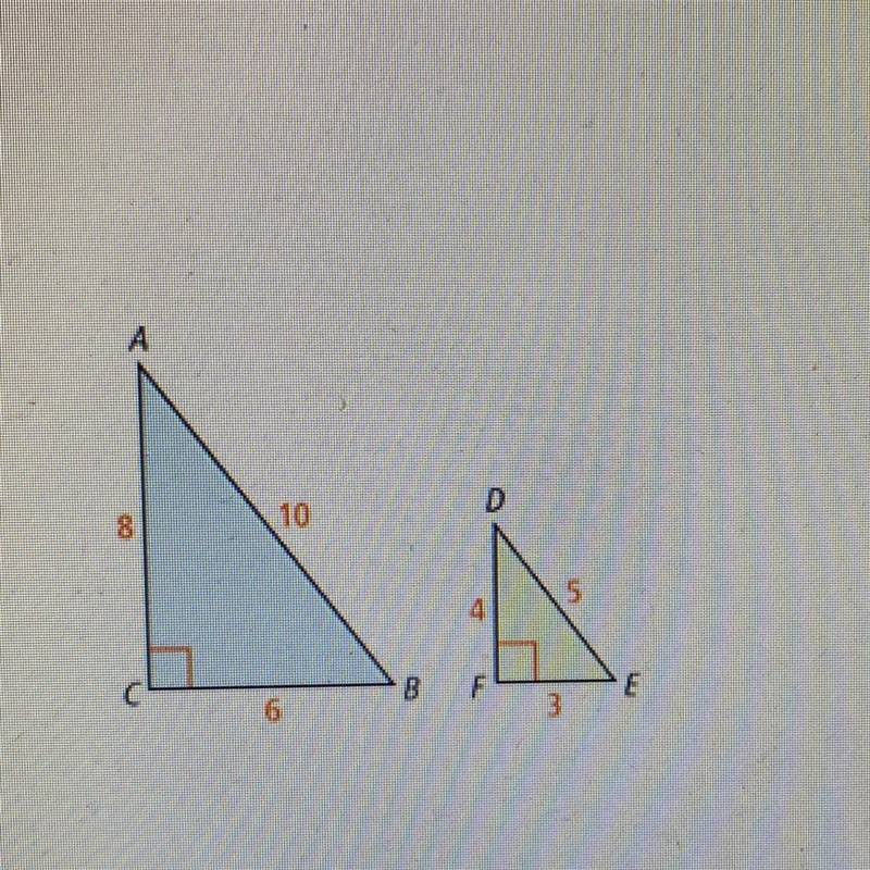 A. Write as many ratios as you can using two side lengths from ABC.-example-1