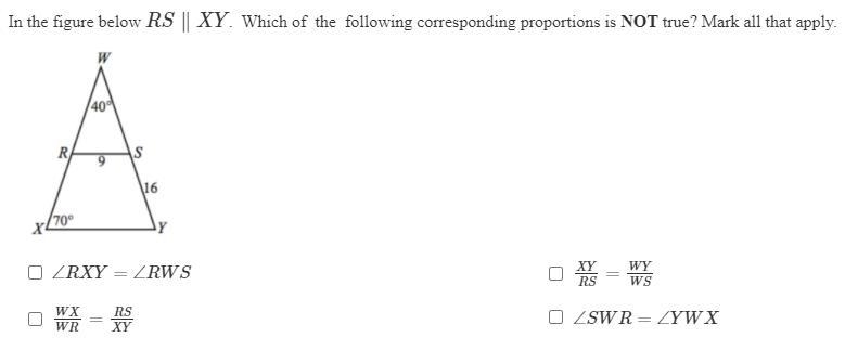 In the figure below RS∥XY. Which of the following corresponding proportions is NOT-example-1