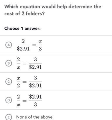 If three folders cost $2.91 help us determine how much is two floders￼-example-1