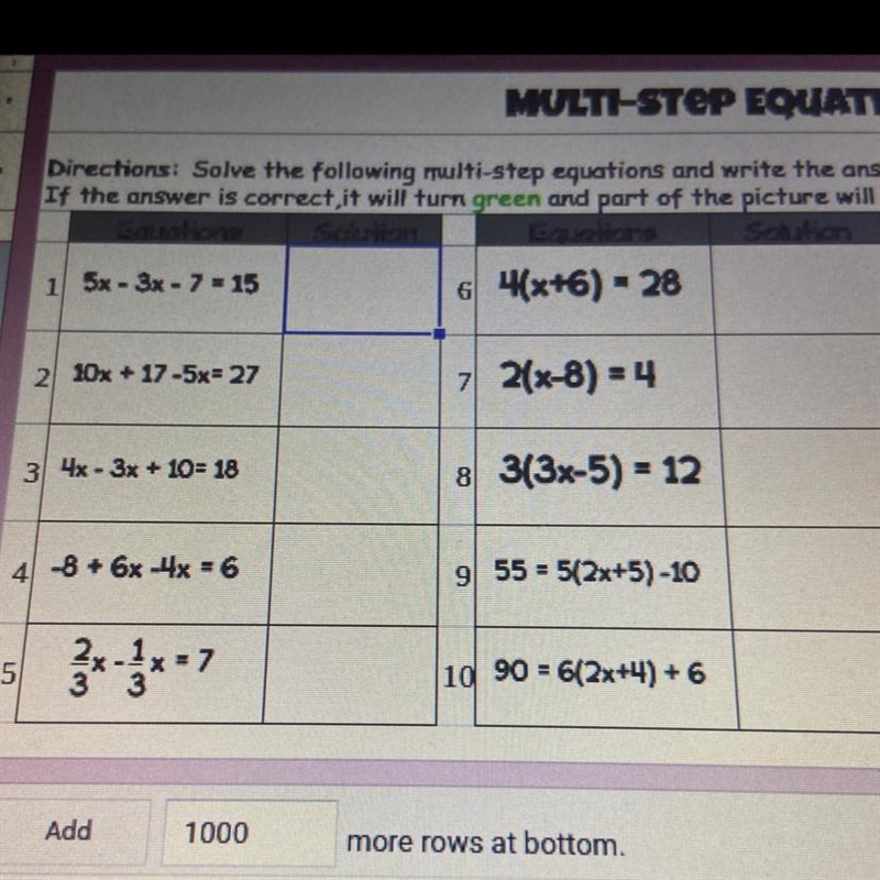 Solve the following multi-step equations and write the answers on the solutions column-example-1