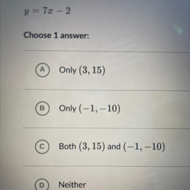 HELP PLEASEEE Which ordered pair is a solution of the equation? y = 7x-2 Choose 1 answer-example-1