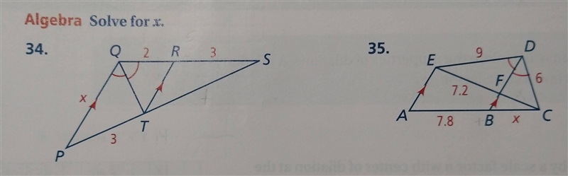 How do I solve for x in #34 and #35?-example-1