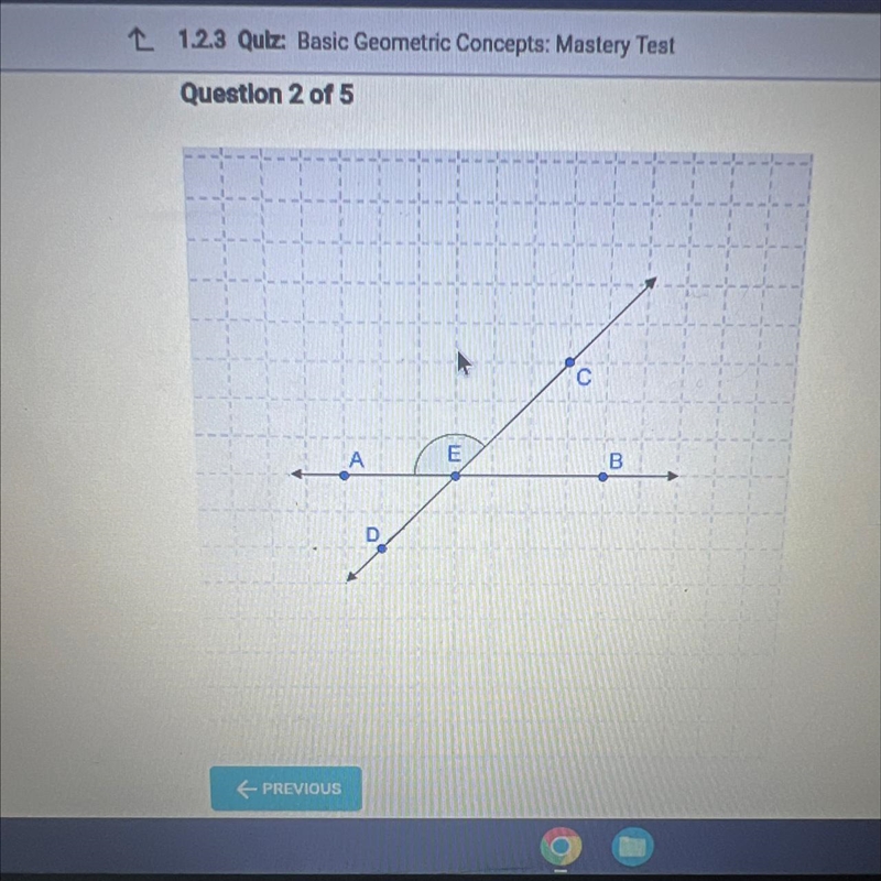 Which point represents the vertex of the marked angle a. a b. e c. c d. b-example-1