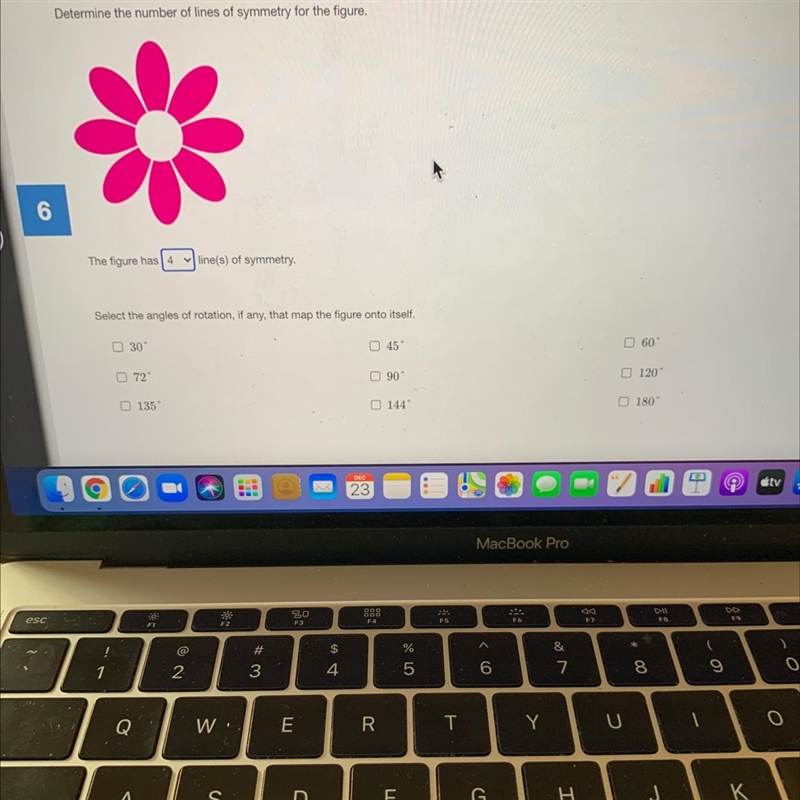 Determine the number of lines symmetry for the figure. Select the angles of rotation-example-1