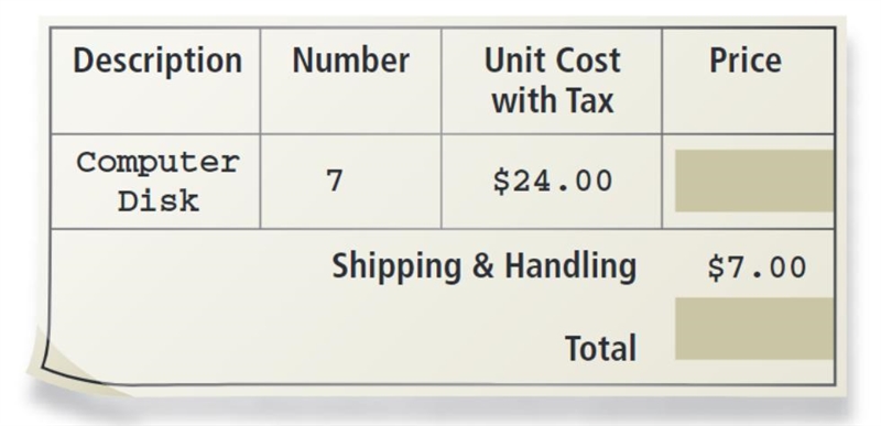 Janice wants to order disks for her computer. She needs to find the total cost, including-example-1