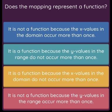 Domain 1 2 3 Range 5 7 9 Does the mapping represent a function?-example-1