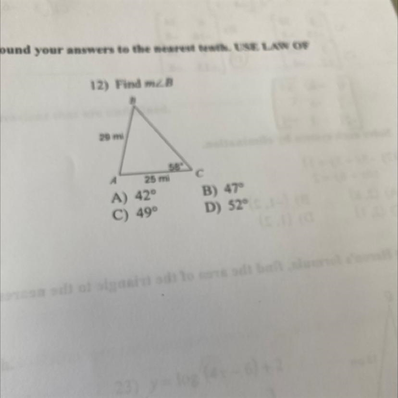 FIND m B USE LAW OF COSINES-example-1