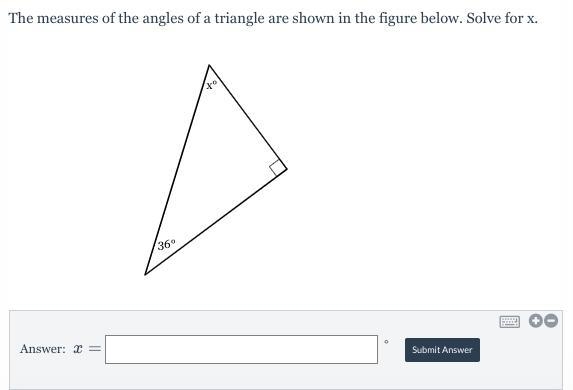 The measures of the angles of a triangle are shown in the figure below. Solve for-example-1