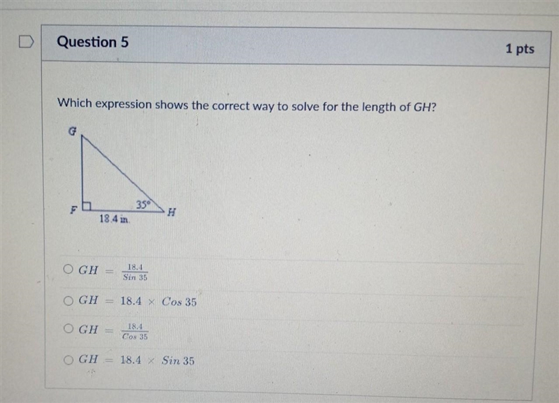 0 Which expression shows the correct way to solve for the length of GH? HG=18.4/ Sin-example-1