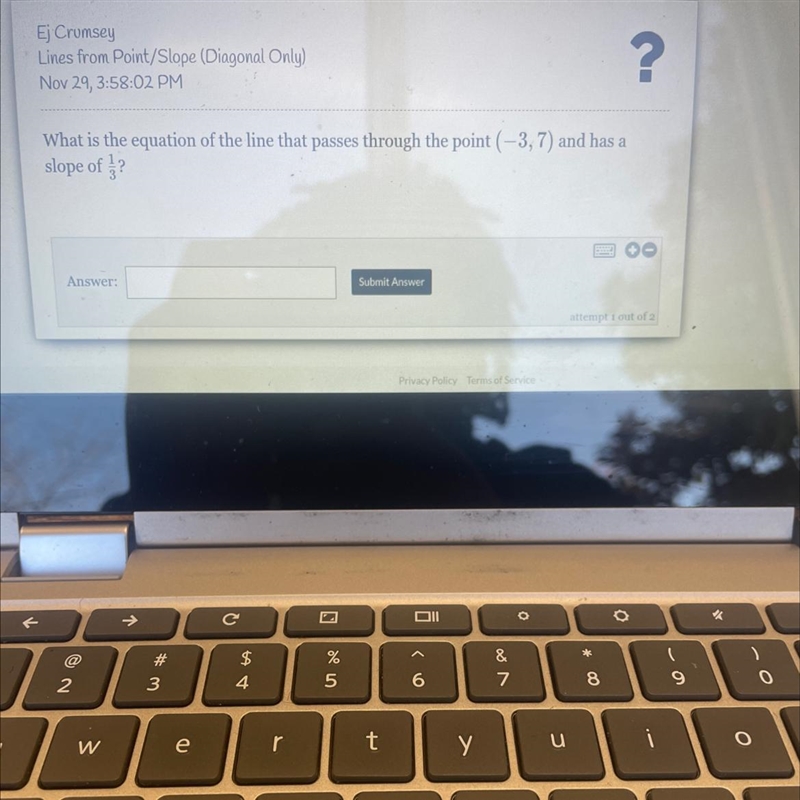 What is the equation of the line that passes through the point (-3,7) 1/3?-example-1