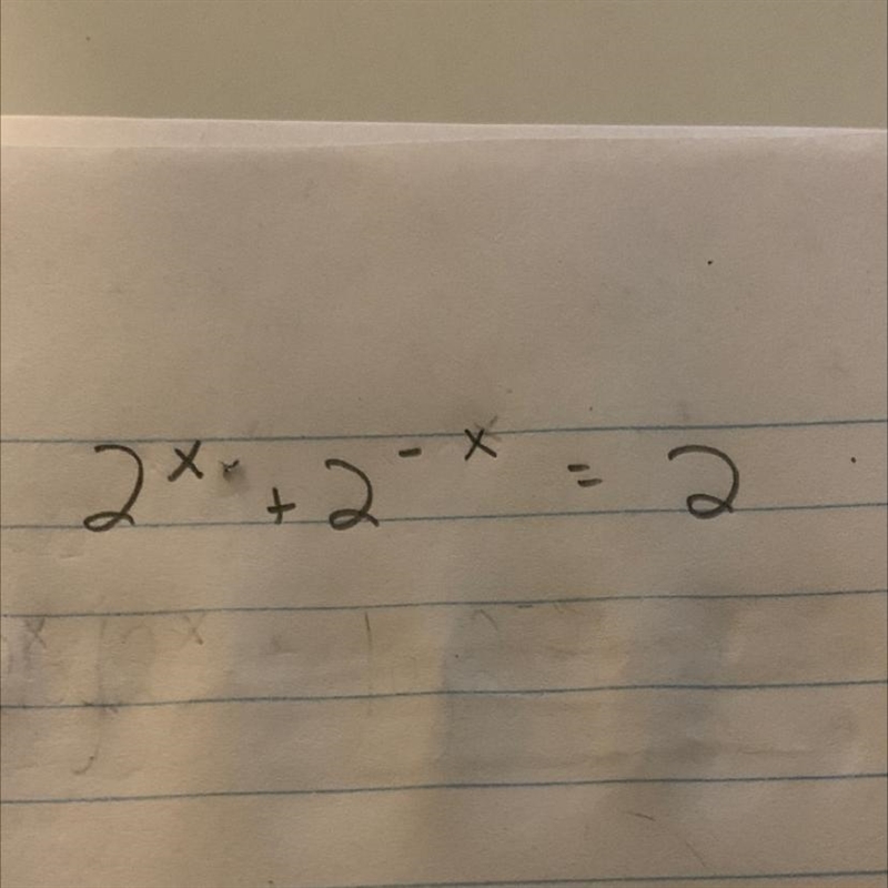 Please help were learning about solving logarithmic equations 2^x + 2^-x = 2-example-1