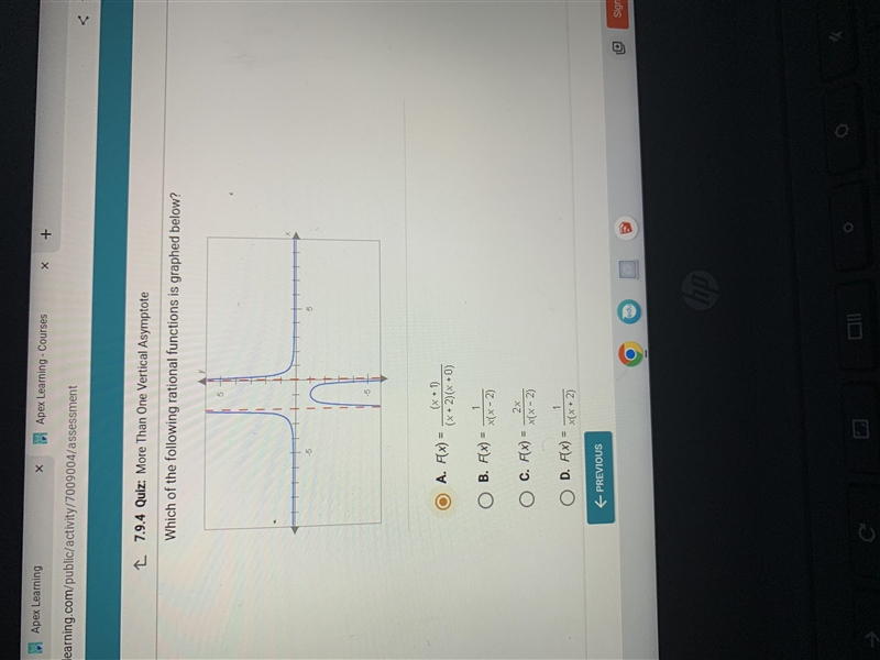 Which of the following rational functions is graphed below?-example-1