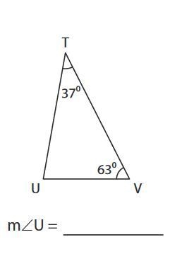 Find the measure of the indicated angle in each triangle. Question 1 options: 180 37 63 80-example-1