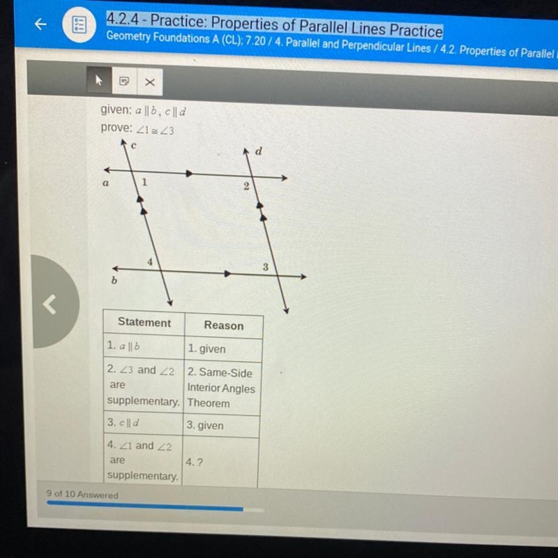 PLEASE HELP ASAP What reason completes the proof below? A. Alternate interior angles-example-1