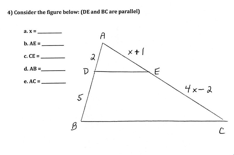 Consider the figure below: (DE and BC are parallel)-example-1