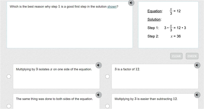 Help!! Which is the best reason why step 1 is a good first step in the solution shown-example-1