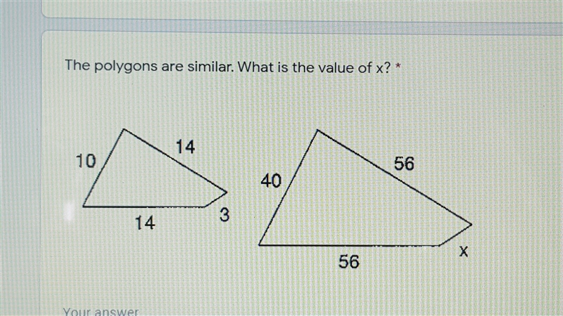 Please help me. lesson 8.3 similar polygons. find the value of x.-example-1