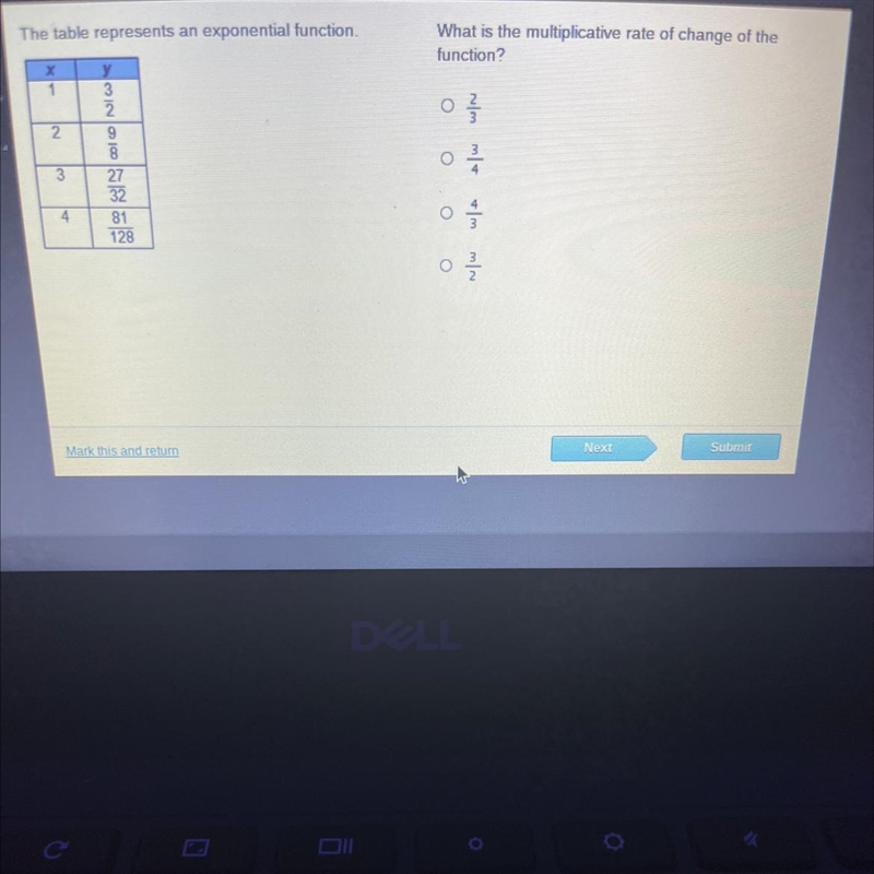 The table represents an exponential function. What is the multiplicative rate of change-example-1