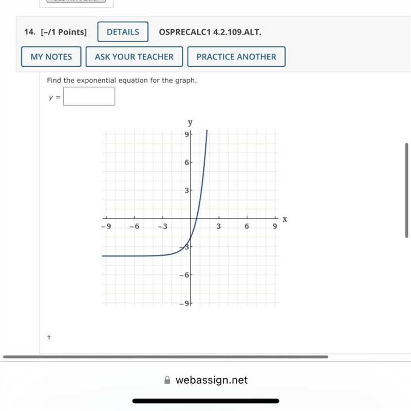 Find the exponential equation for the graph. y =-example-1