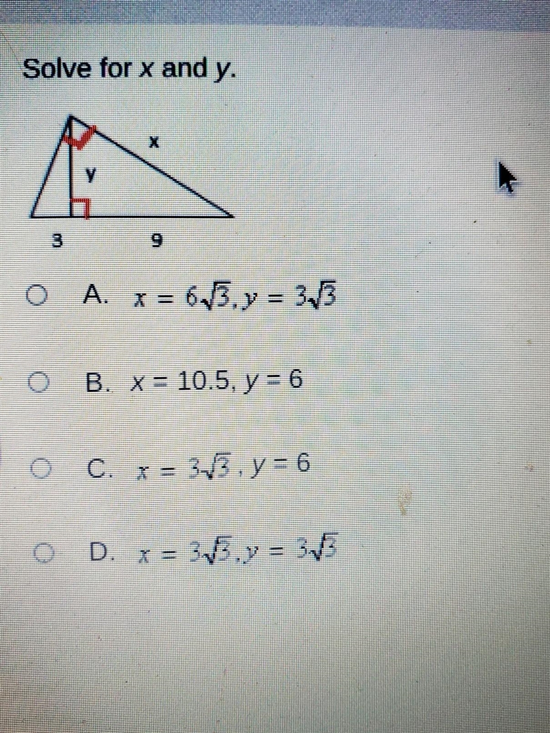 Solve for x and y. A. B. C. D. ​-example-1