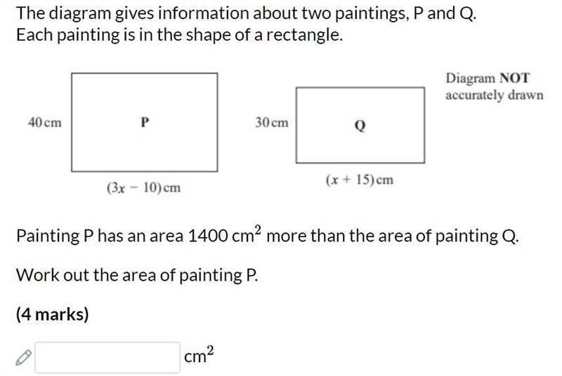 Work out the area of painting P, thanks!-example-1