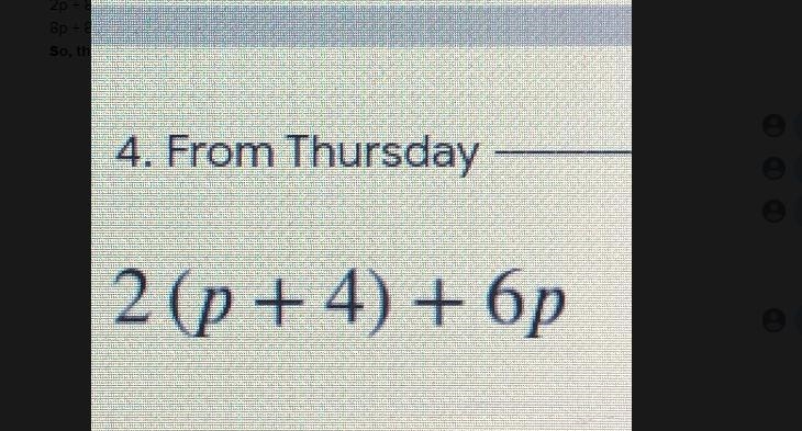 4. From ThursdaySimplify the e2 (p + 4) + 6p-example-1