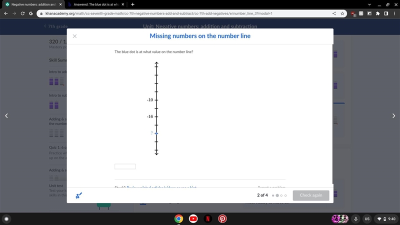 The blue dot is at what value on the number line?-example-1