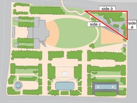 Calculate the area of the red triangle to find the area of the garden. Show your work-example-1