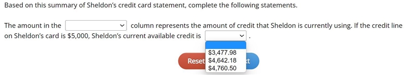 Based on this summary of Sheldon’s credit card statement, complete the following statements-example-3