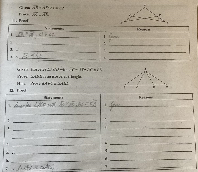 Someone help me out on these 2 geometry questions, ASAP!!! “Complete the proofs”-example-1