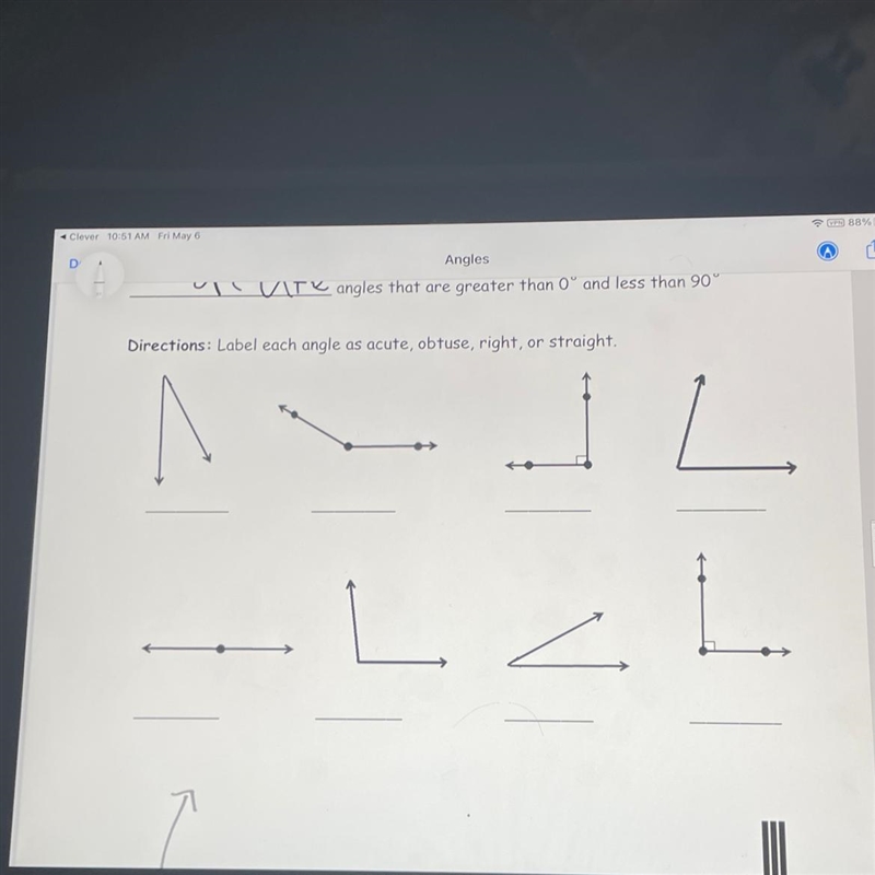 Directions: Label each angle as acute, obtuse, right, or straight. L 기 1-example-1