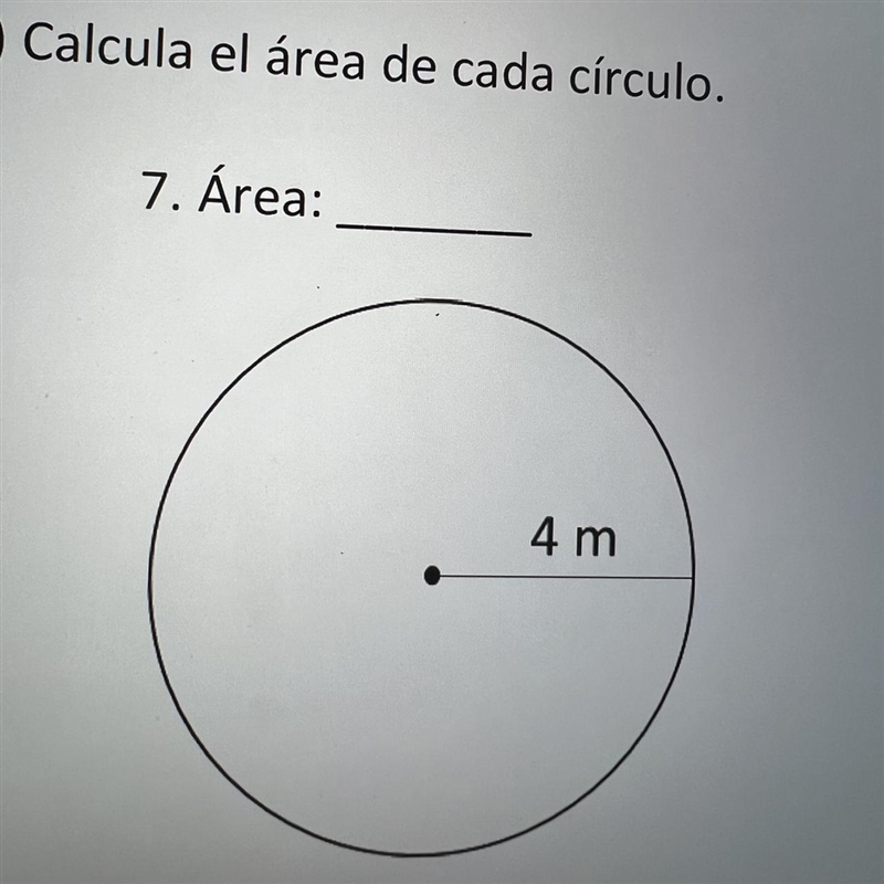 What’s the area of the circle? r= 4m-example-1