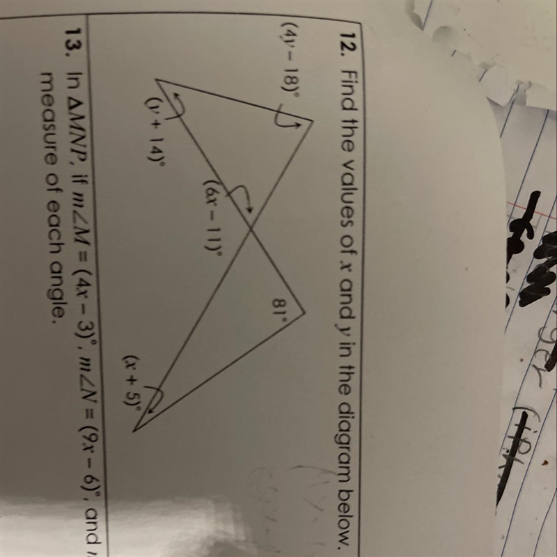 Find the values of X and Y in the diagram below.-example-1