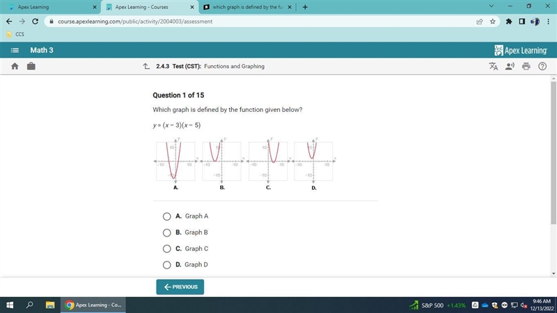 Which graph is defined by the function given below y=(x-3)(x-5)-example-1