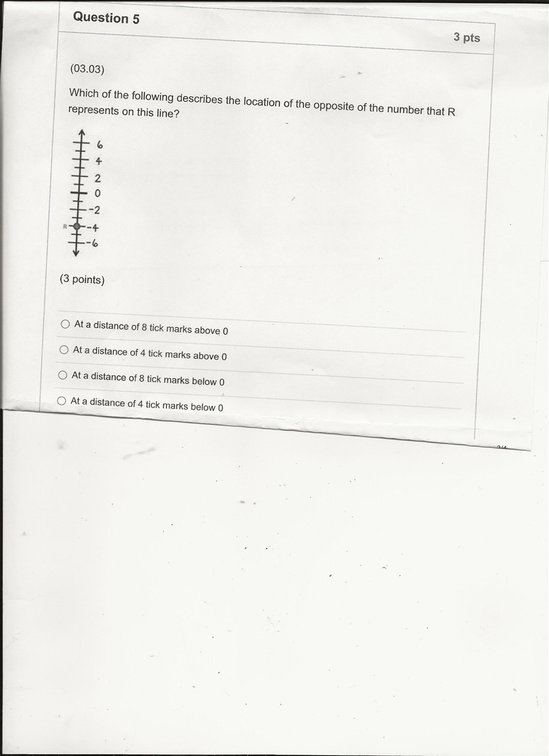 Which of the following describes the location of the opposite of the number that R-example-1