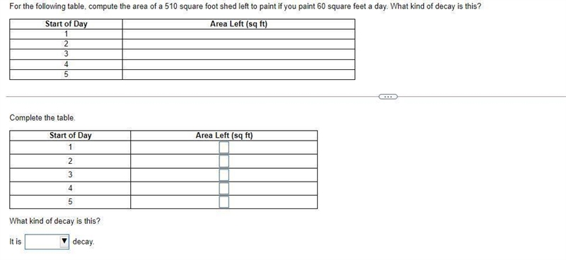 For the following table, compute the area of a 510 square foot shed left to paint-example-1