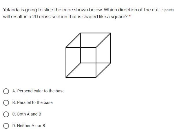 Yolanda is going to slice the cube shown below. Which direction of the cut will result-example-1