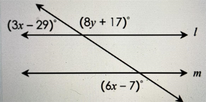 If l || m, find the value of x and y-example-1