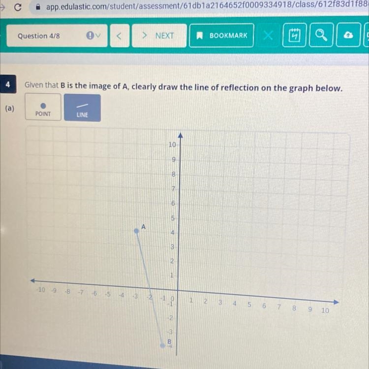 Given that B is the image of A, clearly draw the line of reflection on the graph below-example-1