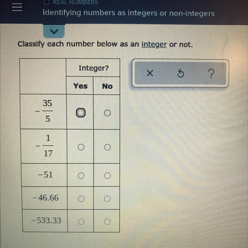 Classify each number below as an integer or not.-example-1