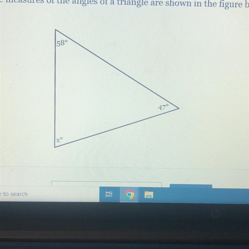 The measures of the angles of a triangle are shown in the figure below. Solve for-example-1