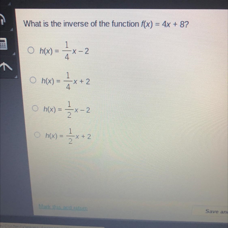 What is the inverse of the function f(x) = 4x + 8?-example-1