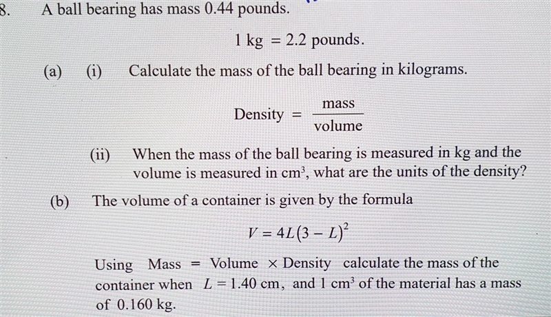 A ball bearing has mass 0.44 pounds. 1 kg = 2.2 pounds. ​-example-1