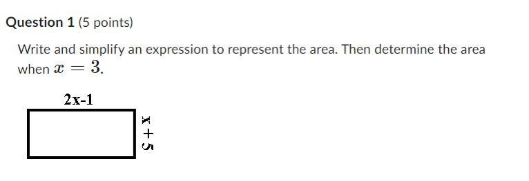 Write and simplify an expression to represent the area. Then determine the area when-example-1