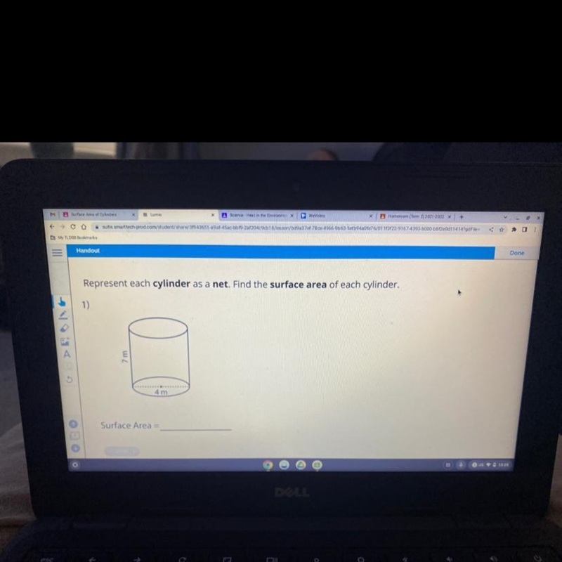 Represent each cylinder as a net. Find the surface area of each cylinder.-example-1