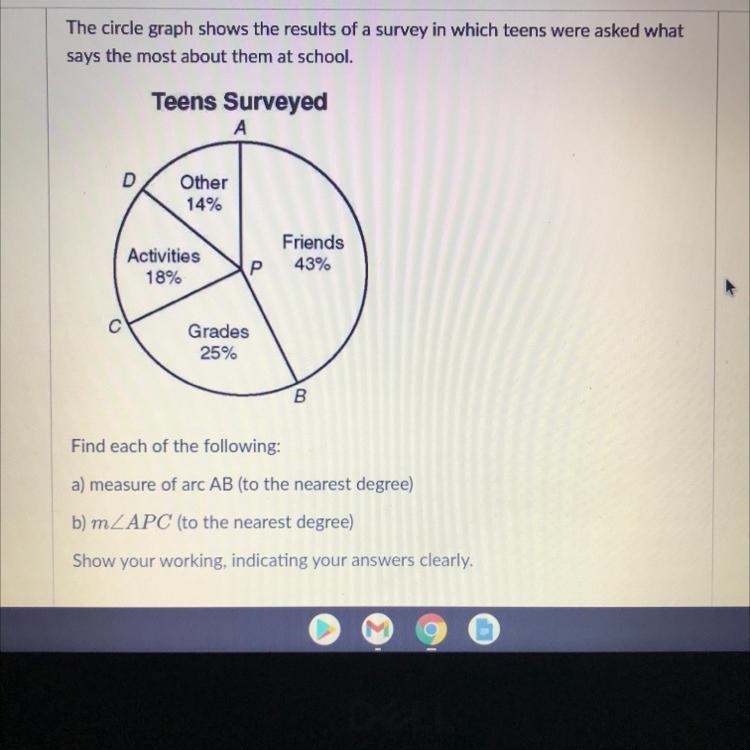 A) find the measure of arc AB b)find angle measure APC-example-1