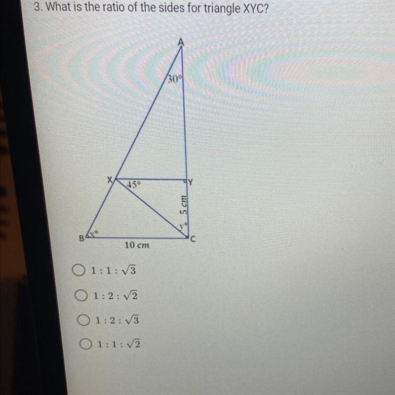 3. What is the ratio of the sides for triangle XYC?-example-1