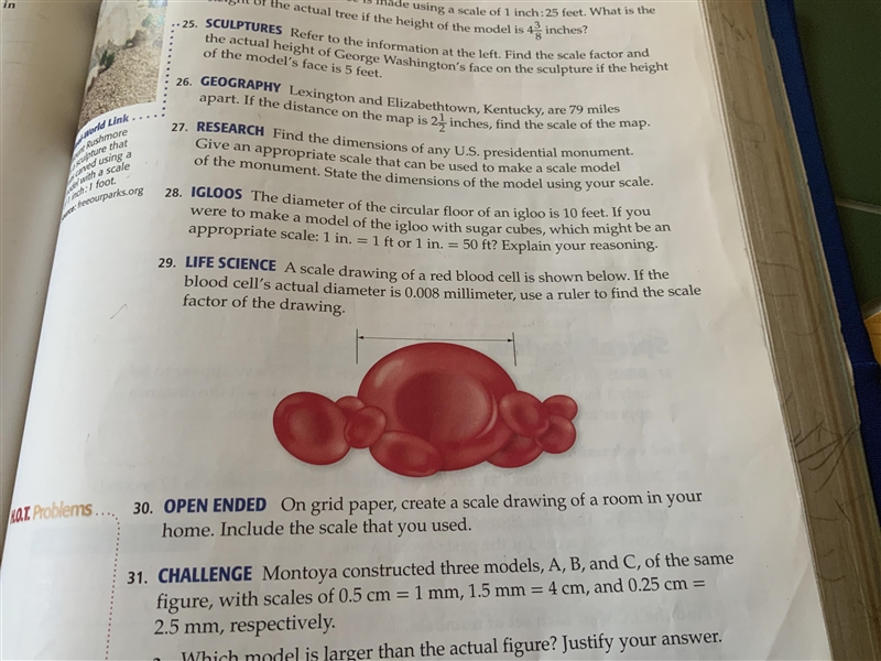 A scale drawing of a red blood cell is shown below. If the blood cell’s actually diameter-example-1