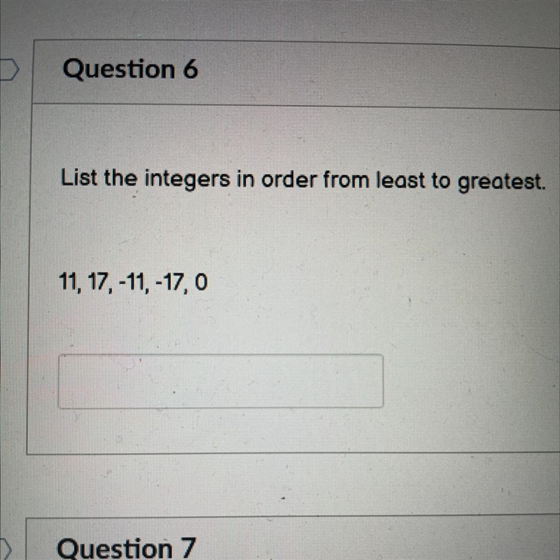 List the integers in order from least to greatest. 11, 17, -11,-17,-example-1