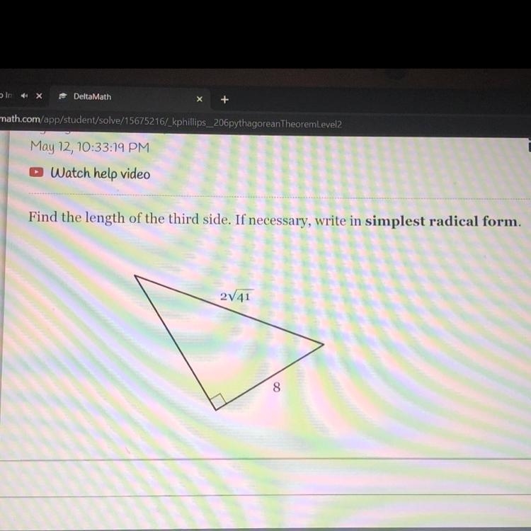 Find the length of the third side. If necessary, write in simplest radical form. 2741 8-example-1